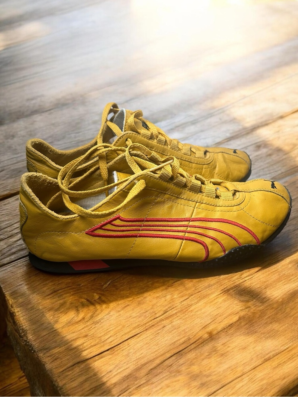 Puma Yellow Red Leather Driving Sneakers US 5.5